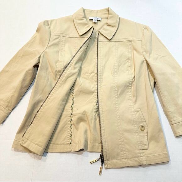 St. John Sport Tan Jacket Double Zip Front 3/4 Sleeve, Size M Classic Preppy - Picture 8 of 9